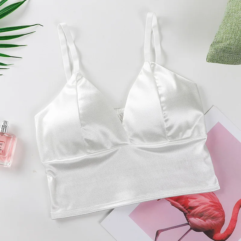 Women's Tube Top Silk Comfortable Crop Top Sexy Camisole Wireless Summer V-Neck Sleeveless Underwear - Image 15