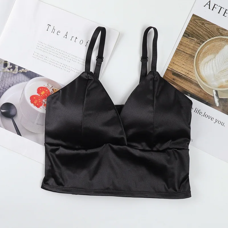 Women's Tube Top Silk Comfortable Crop Top Sexy Camisole Wireless Summer V-Neck Sleeveless Underwear - Image 25