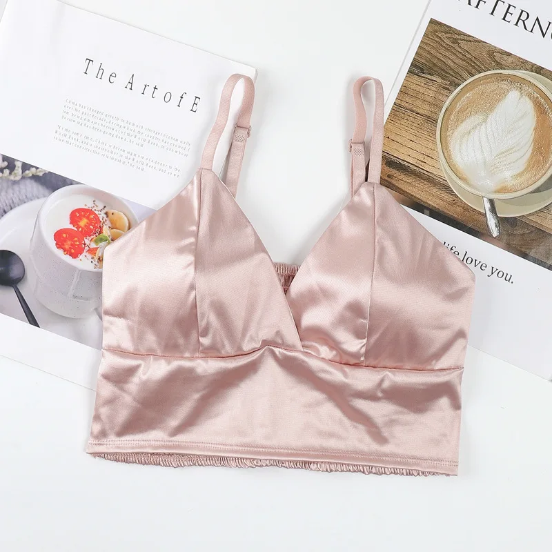 Women's Tube Top Silk Comfortable Crop Top Sexy Camisole Wireless Summer V-Neck Sleeveless Underwear - Image 26