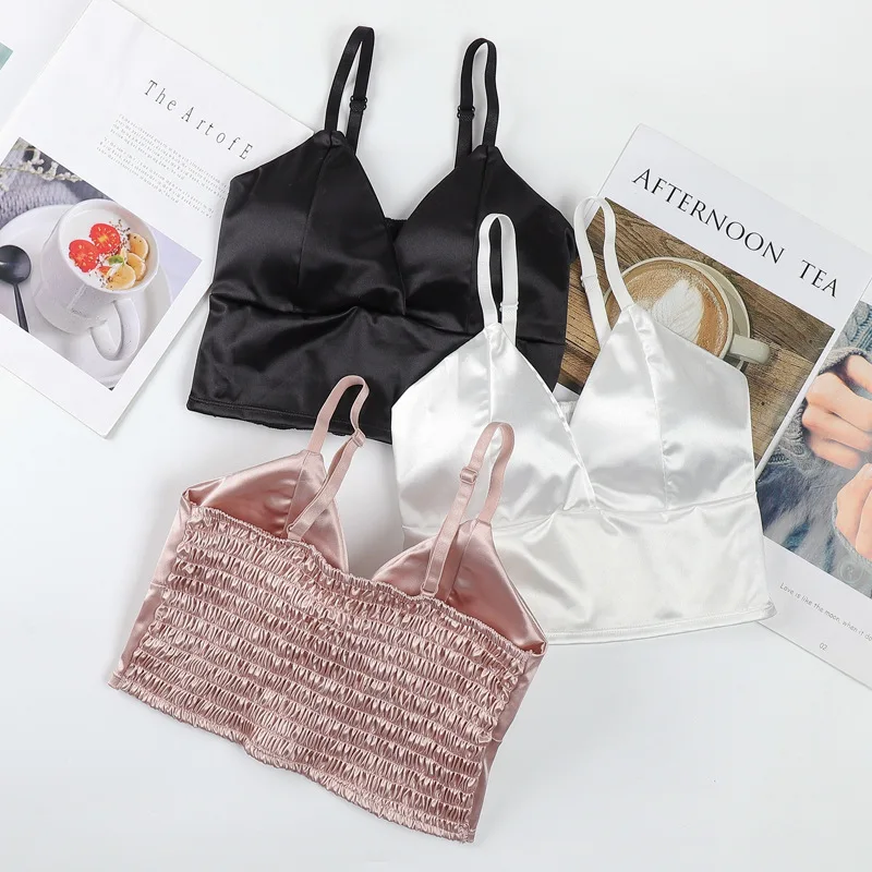 Women's Tube Top Silk Comfortable Crop Top Sexy Camisole Wireless Summer V-Neck Sleeveless Underwear - Image 27
