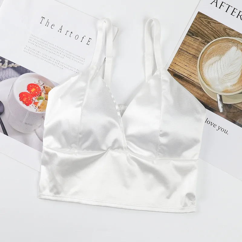 Women's Tube Top Silk Comfortable Crop Top Sexy Camisole Wireless Summer V-Neck Sleeveless Underwear - Image 28