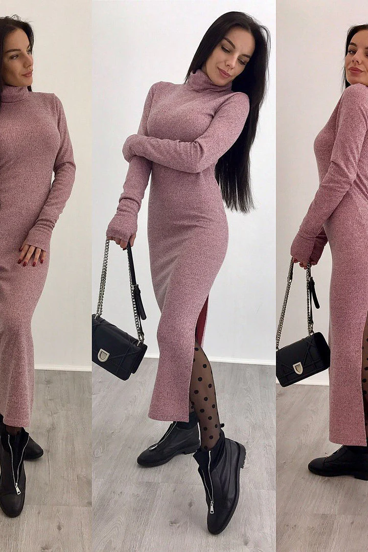 Women's Turtleneck Knitting Sheath Dress - Image 8