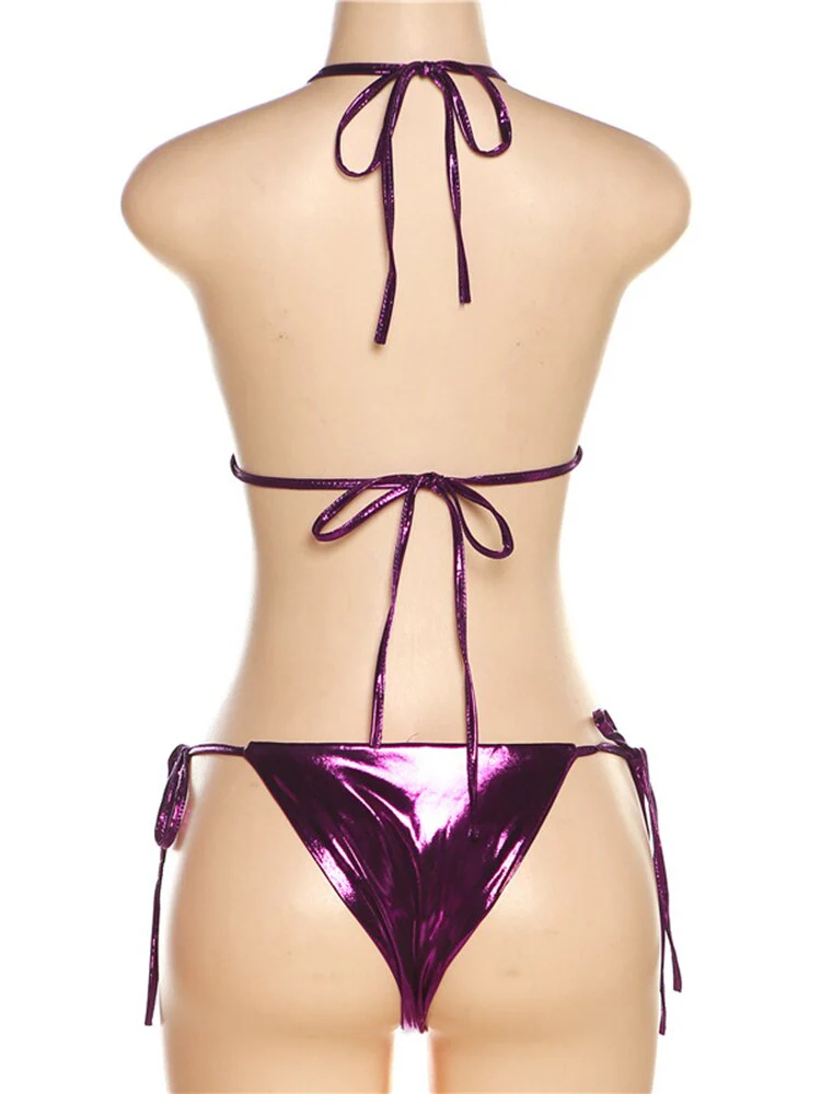 Women's Two-piece Swimwear Bikini Swimsuit 2023 Summer Beach Sexy Solid Laser Shiny Metallic Woman Bra Bikini Sets Bathing Suits - Image 9