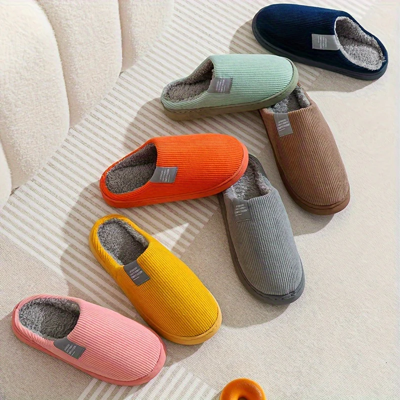 Women's & Unisex Plush Slip-On Slippers with Non-Slip Rubber Sole - Winter Warm Indoor House Shoes, Soft Plush & Cushioned Footbed, Multi-Color Options (Pink, Blue, Grey, Brown, Green, Yellow, Orange) for Home, Postpartum Car - Image 2