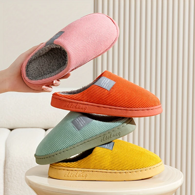 Women's & Unisex Plush Slip-On Slippers with Non-Slip Rubber Sole - Winter Warm Indoor House Shoes, Soft Plush & Cushioned Footbed, Multi-Color Options (Pink, Blue, Grey, Brown, Green, Yellow, Orange) for Home, Postpartum Car - Image 3