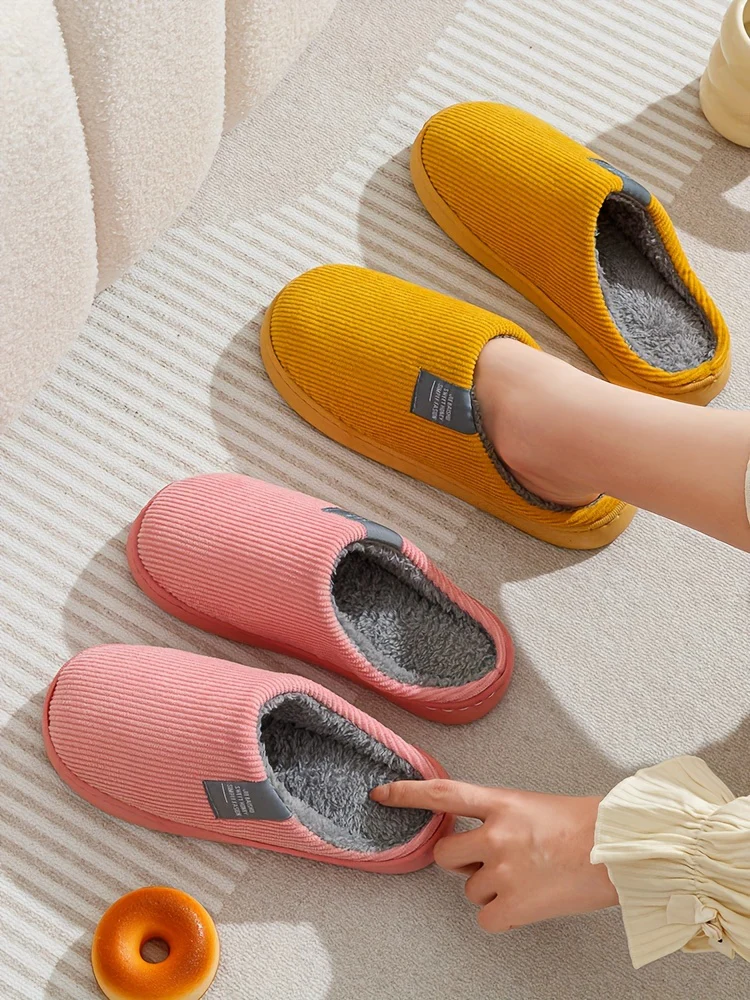Women's & Unisex Plush Slip-On Slippers with Non-Slip Rubber Sole - Winter Warm Indoor House Shoes, Soft Plush & Cushioned Footbed, Multi-Color Options (Pink, Blue, Grey, Brown, Green, Yellow, Orange) for Home, Postpartum Car - Image 9