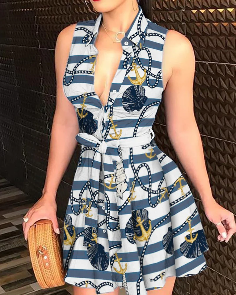 Women's V-neck printed dress with dress - Image 3