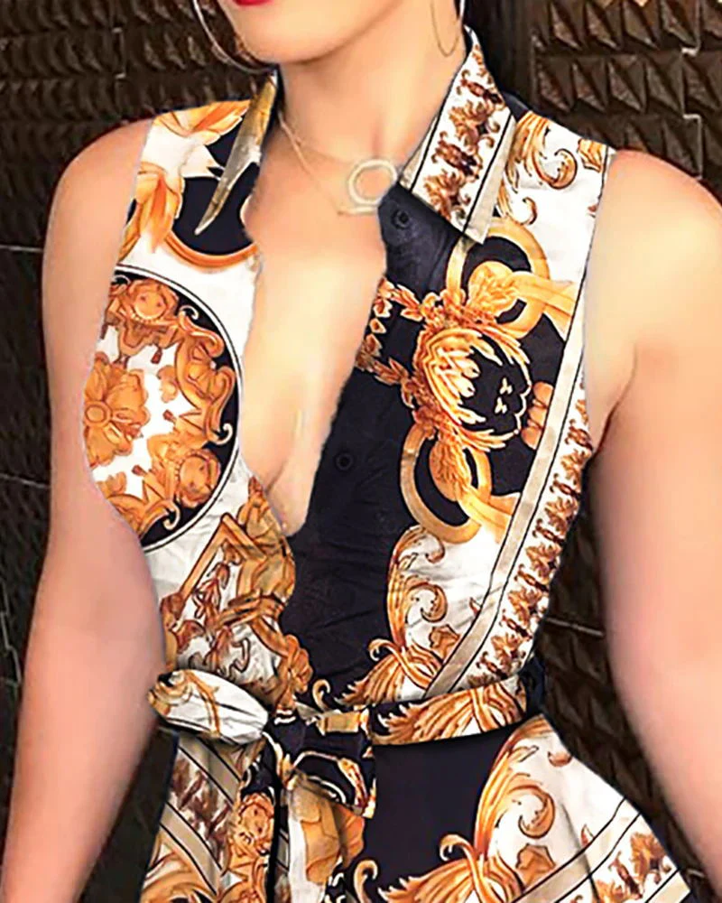 Women's V-neck printed dress with dress - Image 4