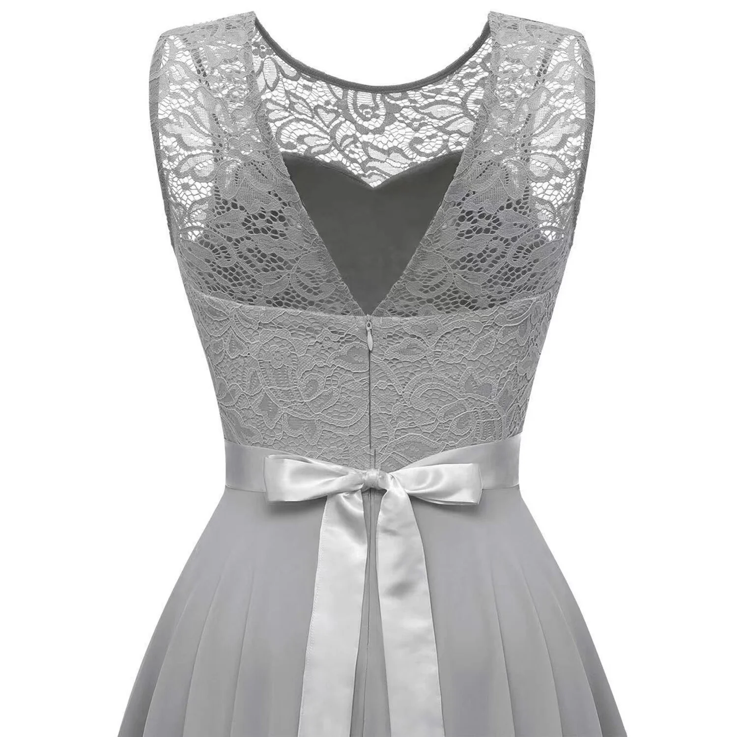 Women's Vintage O Neck Lace Patchwork Chiffon Swing High-Low Bridesmaid Dress Cocktail Party Pleated Dresses - Image 11