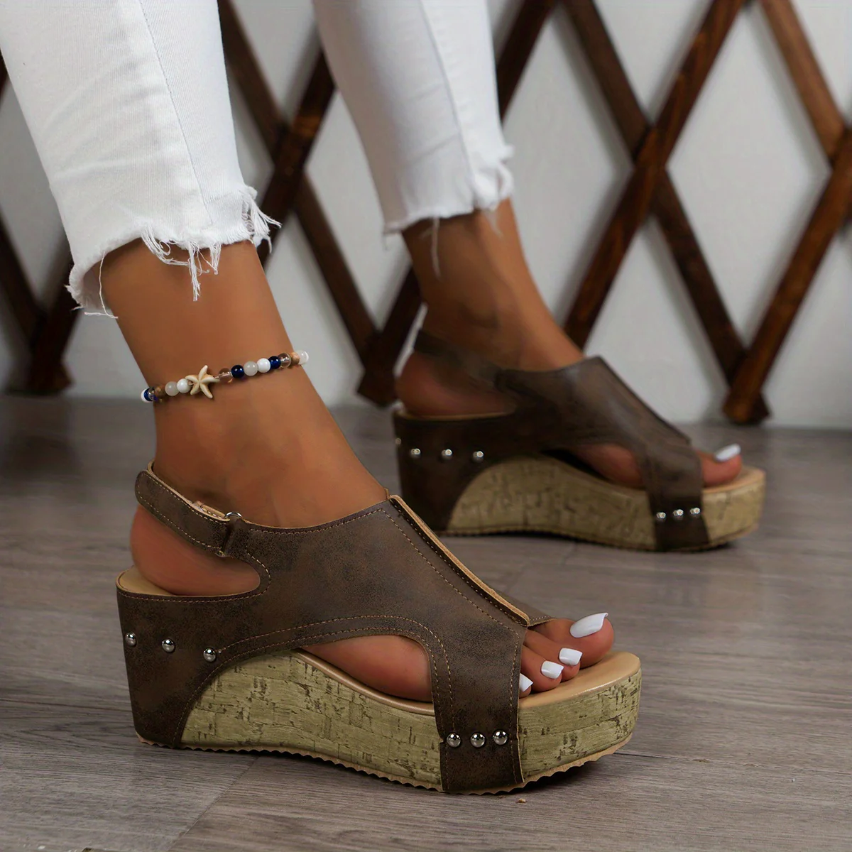 Women's Vintage Platform Sandals, Peep Toe Side Cut Out Slingback Casual Shoes, Summer Comfy Wedge Shoes - Image 31