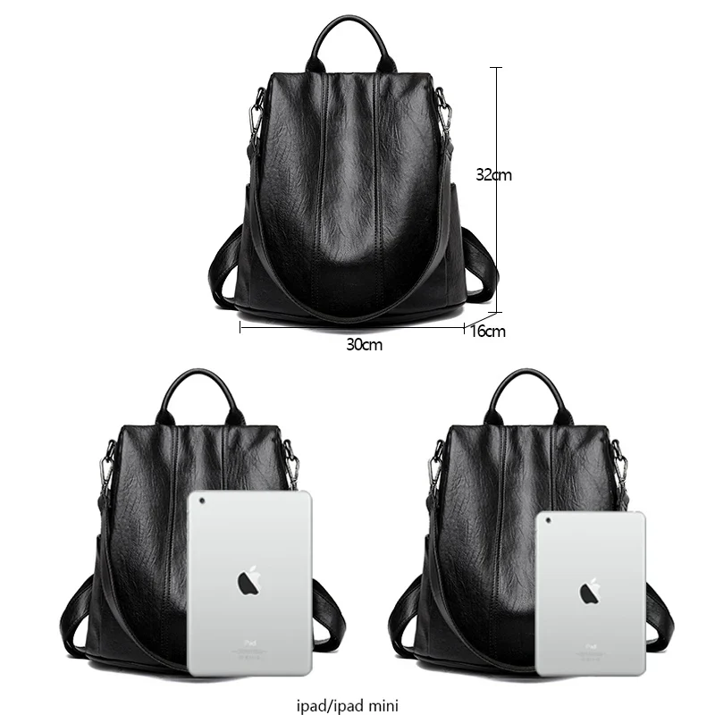 Women's Waterproof Anti Theft Leather Backpack 2022 Girls Shoulder Bags Multifunctional Large Capacity Travel Backpacks Mochilas - Image 2