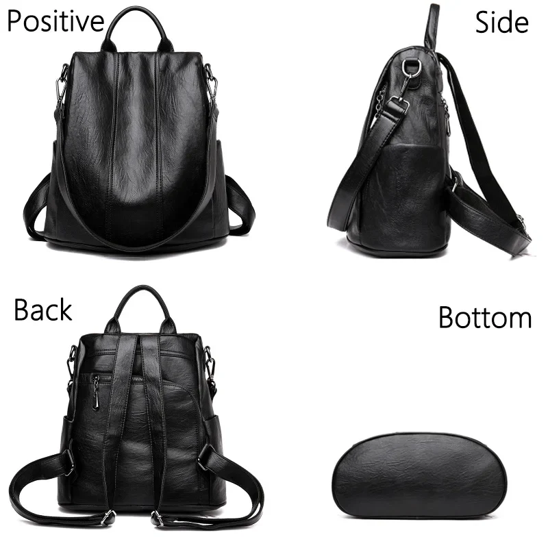 Women's Waterproof Anti Theft Leather Backpack 2022 Girls Shoulder Bags Multifunctional Large Capacity Travel Backpacks Mochilas - Image 3