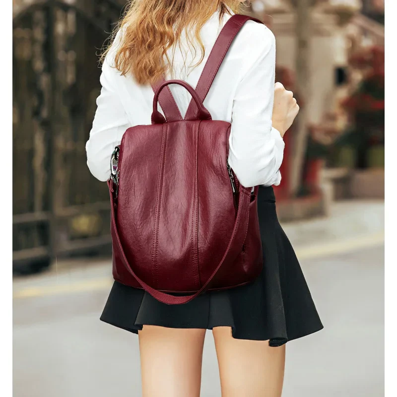 Women's Waterproof Anti Theft Leather Backpack 2022 Girls Shoulder Bags Multifunctional Large Capacity Travel Backpacks Mochilas - Image 5