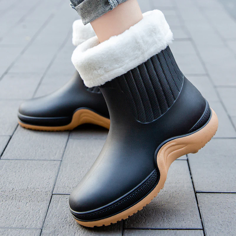 Women's Waterproof Mid Calf Boots, Fleece Liner Round Toe Platform Rain Boots, Women's Warm Plus Fashion Boots - Image 6