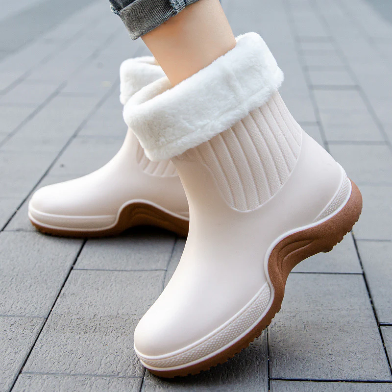 Women's Waterproof Mid Calf Boots, Fleece Liner Round Toe Platform Rain Boots, Women's Warm Plus Fashion Boots - Image 7