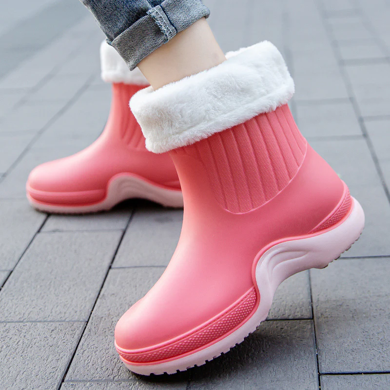 Women's Waterproof Mid Calf Boots, Fleece Liner Round Toe Platform Rain Boots, Women's Warm Plus Fashion Boots - Image 8