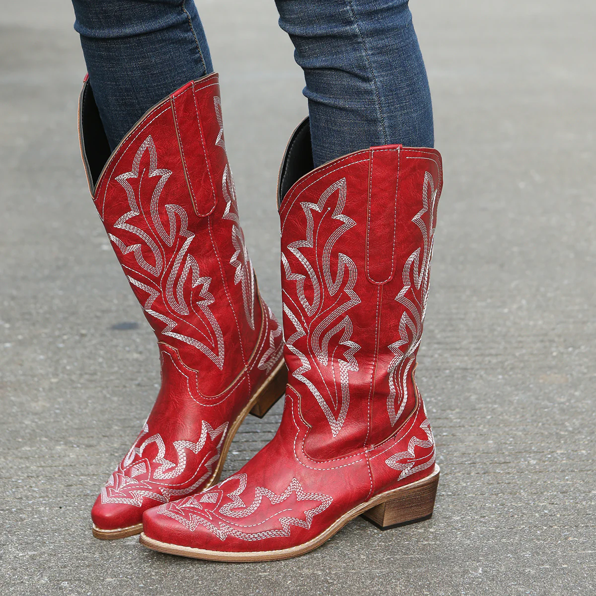 Women's Western Mid Calf Boots, V-cut Embroidery Cowgirl Boots, Retro Style Pointed Toe Slip On Shoes - Image 21