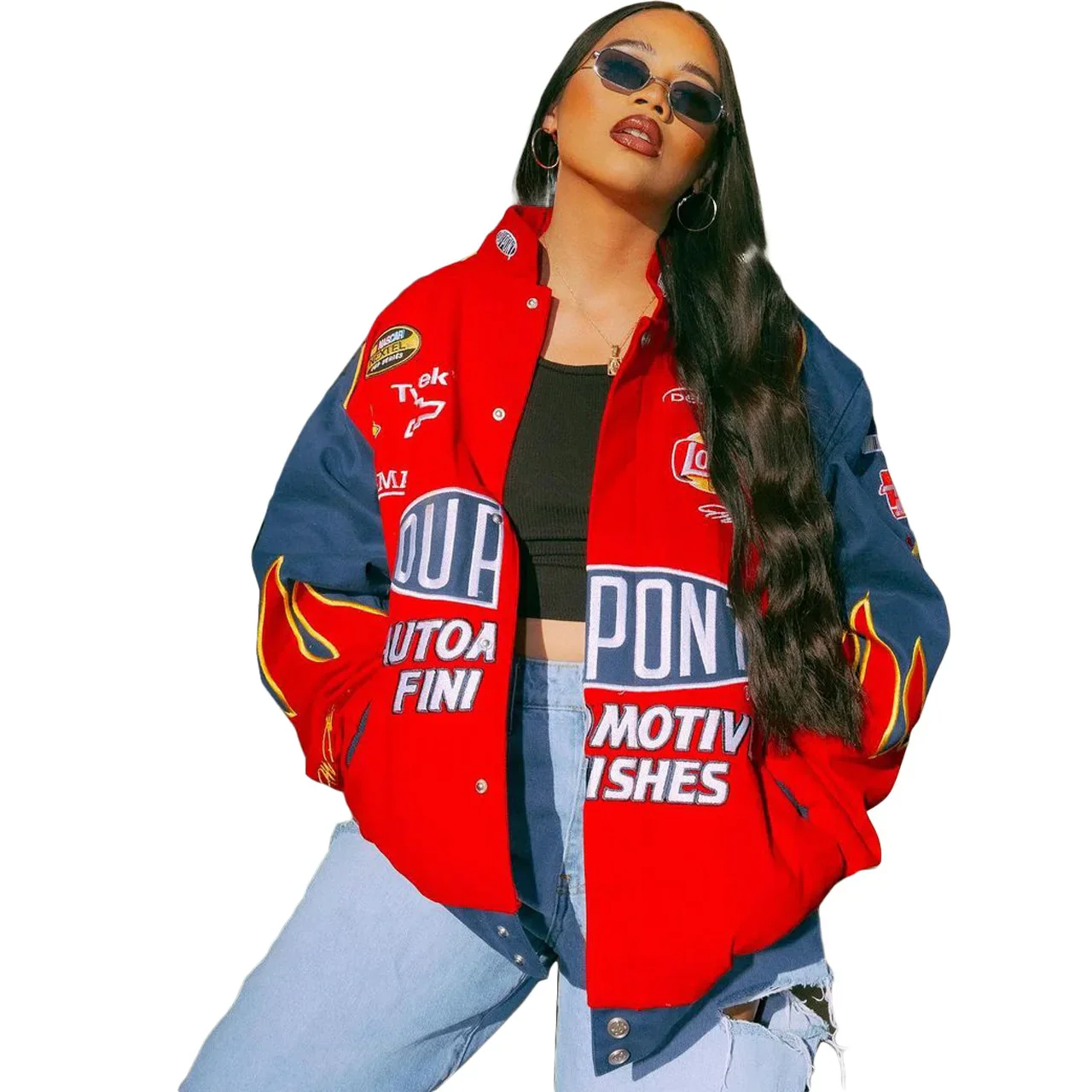 Women's Winter Racer Jacket Coat Printed Zipper Long Sleeve Racing Jackets Vintage Sport Style Polyester Bomber coat Women - Image 2