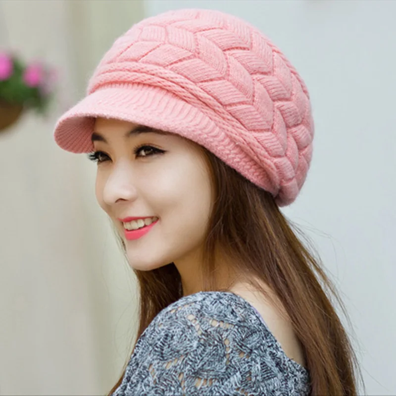 Women's winter solid color warm knitting loose beret leisure ski cap Korean version beret plus velvet thick knitting ear cap - Image 10