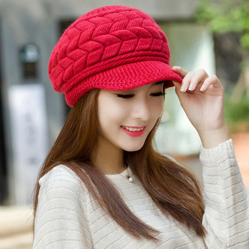 Women's winter solid color warm knitting loose beret leisure ski cap Korean version beret plus velvet thick knitting ear cap - Image 11