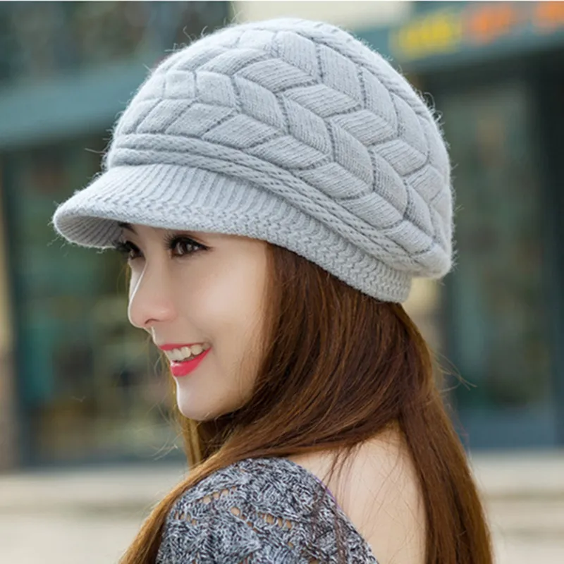 Women's winter solid color warm knitting loose beret leisure ski cap Korean version beret plus velvet thick knitting ear cap - Image 13