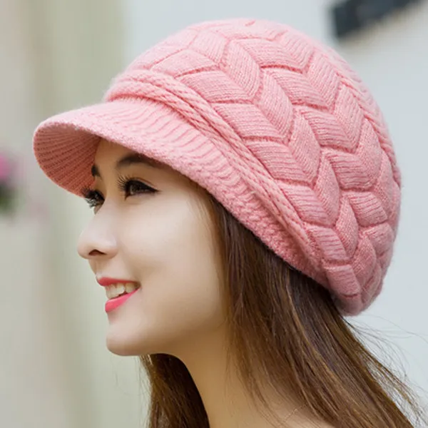 Women's winter solid color warm knitting loose beret leisure ski cap Korean version beret plus velvet thick knitting ear cap - Image 2