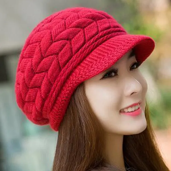 Women's winter solid color warm knitting loose beret leisure ski cap Korean version beret plus velvet thick knitting ear cap - Image 4