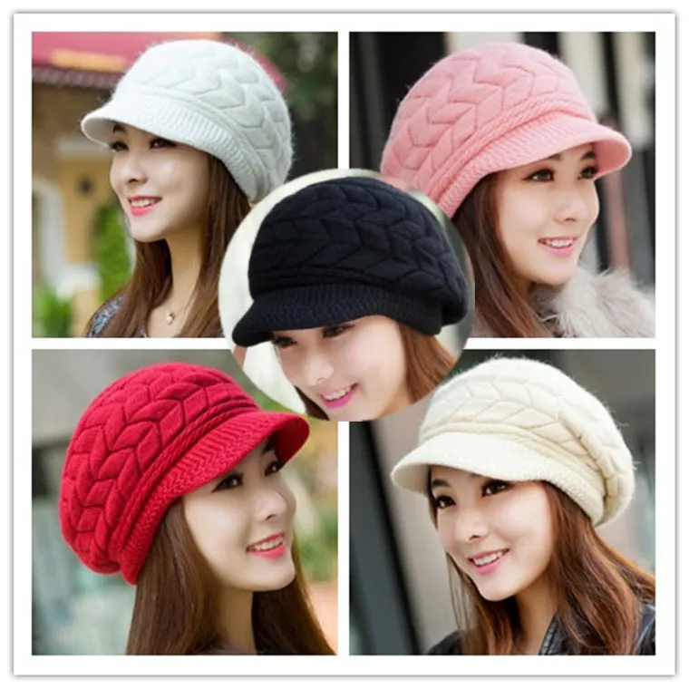 Women's winter solid color warm knitting loose beret leisure ski cap Korean version beret plus velvet thick knitting ear cap - Image 5