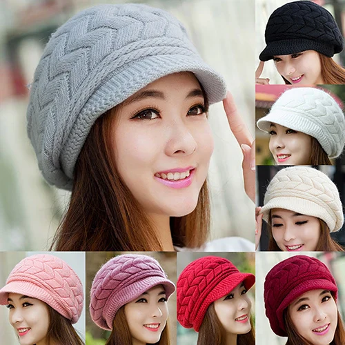 Women's winter solid color warm knitting loose beret leisure ski cap Korean version beret plus velvet thick knitting ear cap - Image 6