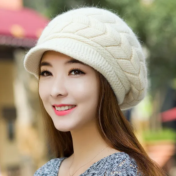 Women's winter solid color warm knitting loose beret leisure ski cap Korean version beret plus velvet thick knitting ear cap - Image 7
