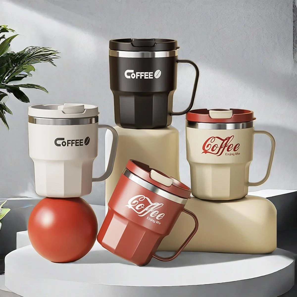 WORTHBUY Insulated Cup 304 Stainless Steel Double Layer Coffee Cup With Handle Portable Leak-proof Thermal Water Cup For Student - Image 2