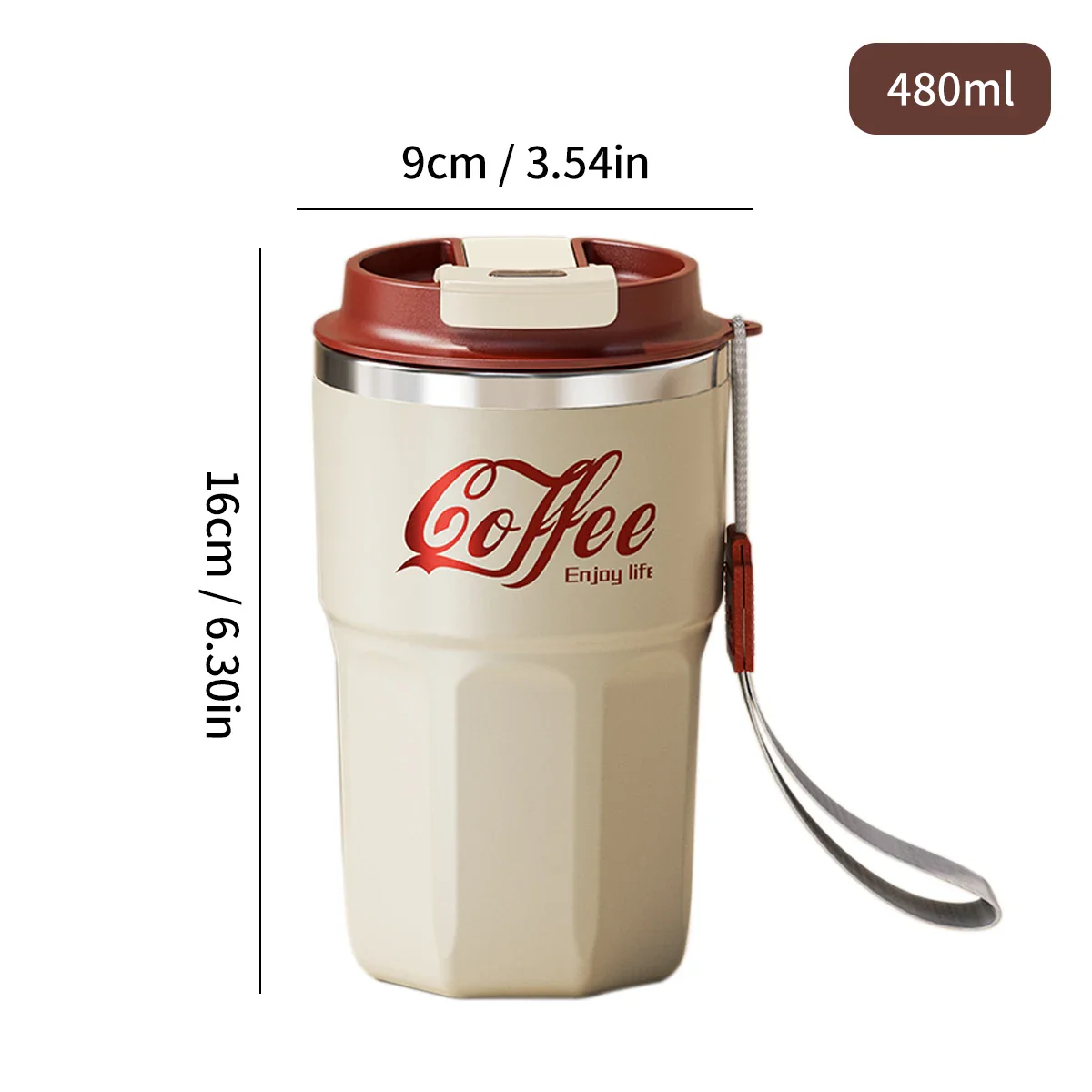 WORTHBUY Insulated Cup 304 Stainless Steel Double Layer Coffee Cup With Handle Portable Leak-proof Thermal Water Cup For Student - Image 9