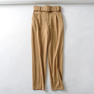 WOTWOY Elegant Formal High Waist Pants Women Skinny Office Lady Pencil Pants Women Pockets Sashes Ankle-Length Trousers Women - Image 3