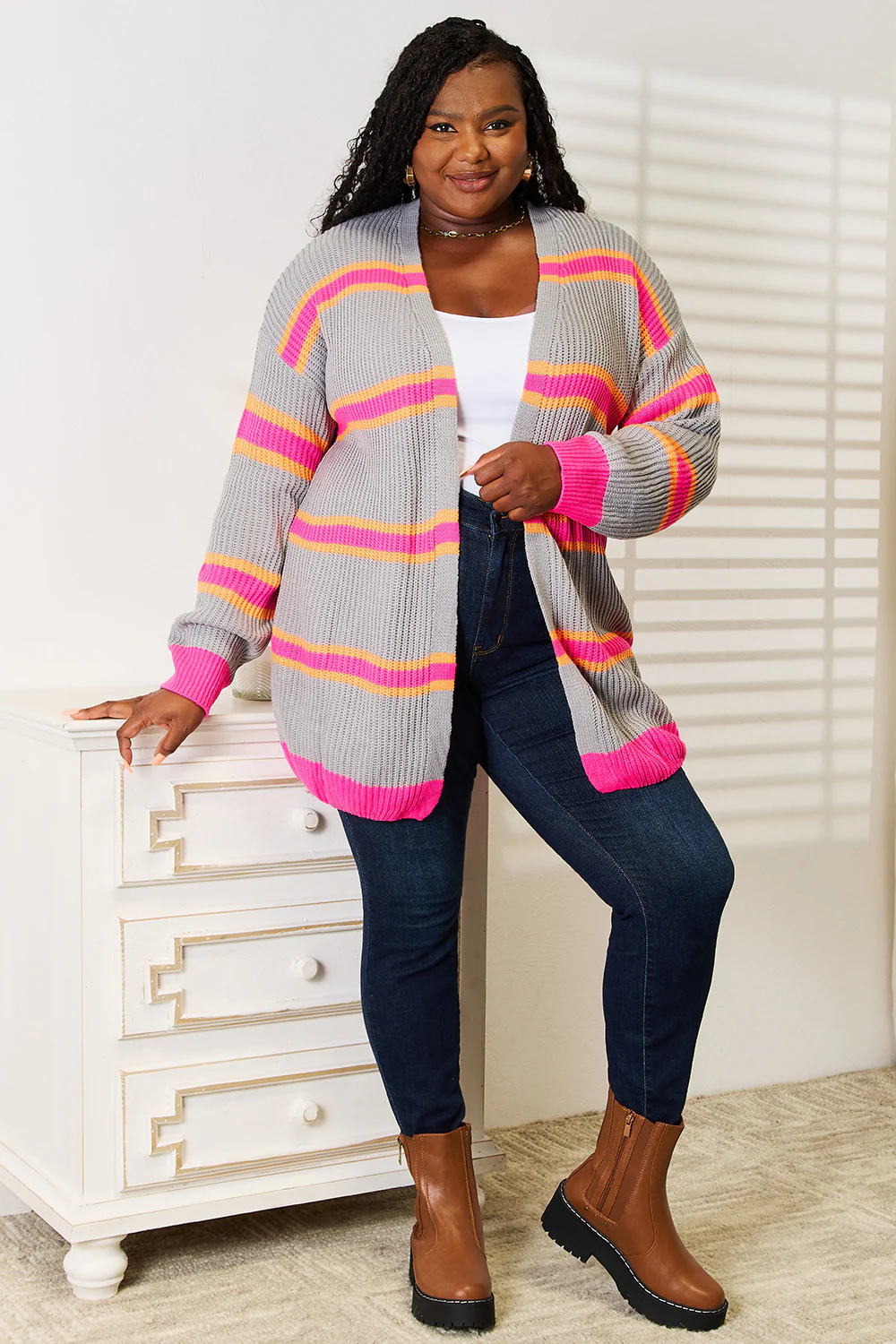 Woven Right Ribbed Long Sleeve Cardigan - Image 10