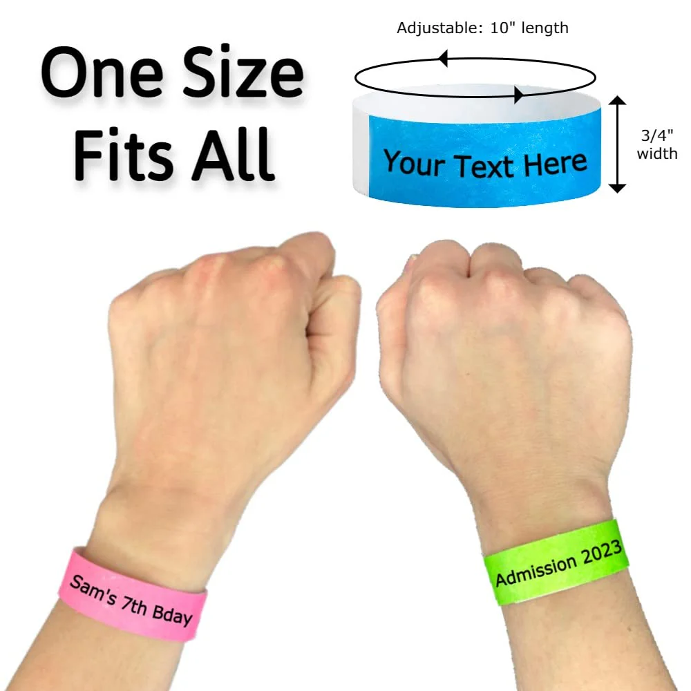 WristCo Custom Printed Wristbands - Select a Color, Quantity & Personalize Any Text to Wrist Band ID Bracelets for Events Concert Party Festival Security Admission VIP - Image 5