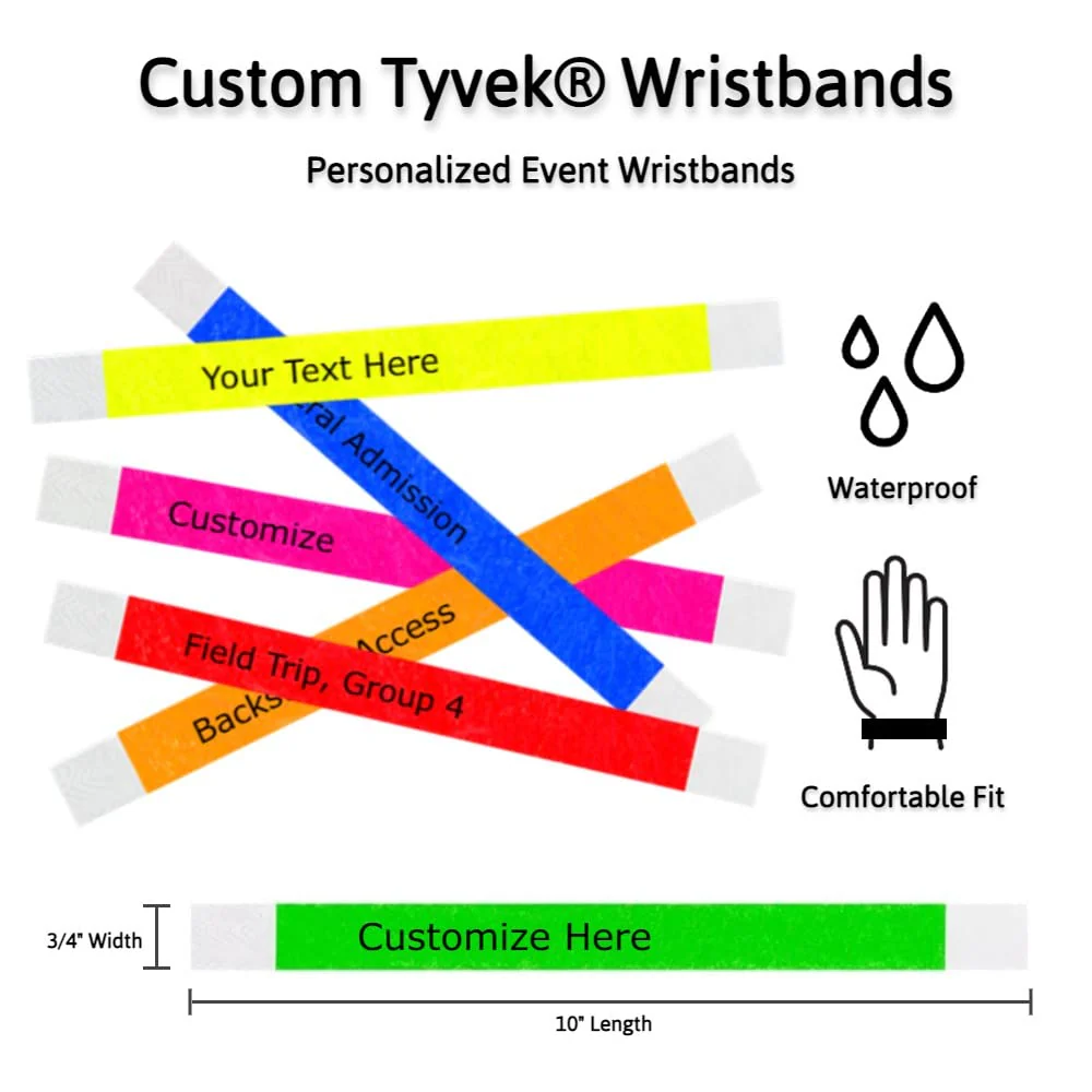 WristCo Custom Printed Wristbands - Select a Color, Quantity & Personalize Any Text to Wrist Band ID Bracelets for Events Concert Party Festival Security Admission VIP - Image 8