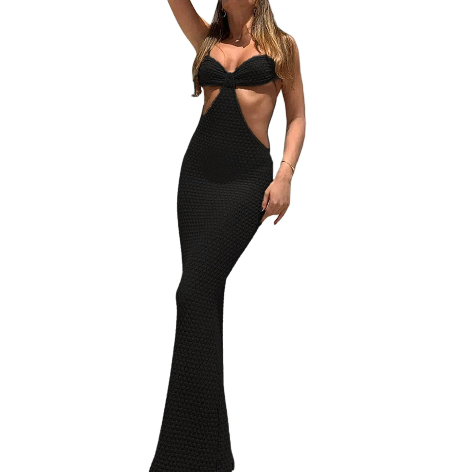 wsevypo Halter Maxi Bodycon Women Dress 2022 Summer Sexy Hollow Out Backless Wrapped Long Party Dresses Club Beach Sundress - Image 7