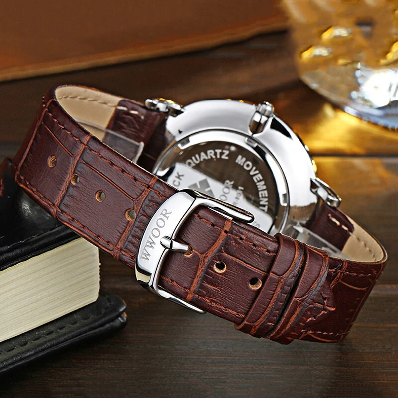 WWOOR Clearance Best Selling Men Quartz Wristwatches Luxury Brand Fashion Slim Watch Gift For Men Waterproof Brown Leather Watch - Image 10