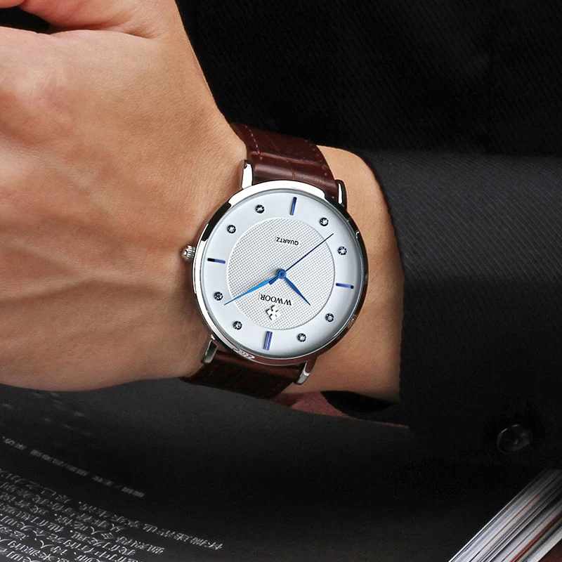 WWOOR Clearance Best Selling Men Quartz Wristwatches Luxury Brand Fashion Slim Watch Gift For Men Waterproof Brown Leather Watch - Image 11
