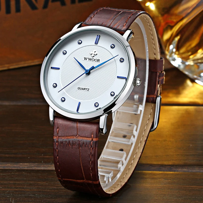 WWOOR Clearance Best Selling Men Quartz Wristwatches Luxury Brand Fashion Slim Watch Gift For Men Waterproof Brown Leather Watch - Image 13