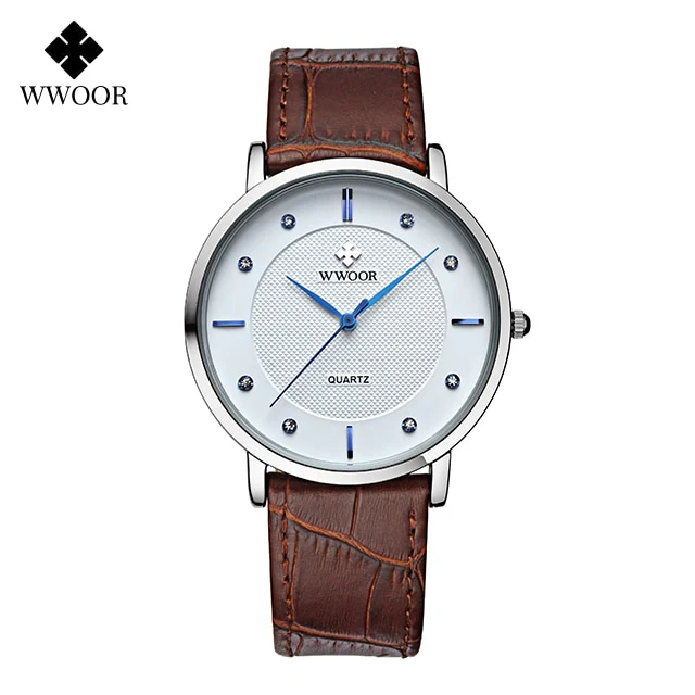 WWOOR Clearance Best Selling Men Quartz Wristwatches Luxury Brand Fashion Slim Watch Gift For Men Waterproof Brown Leather Watch - Image 2