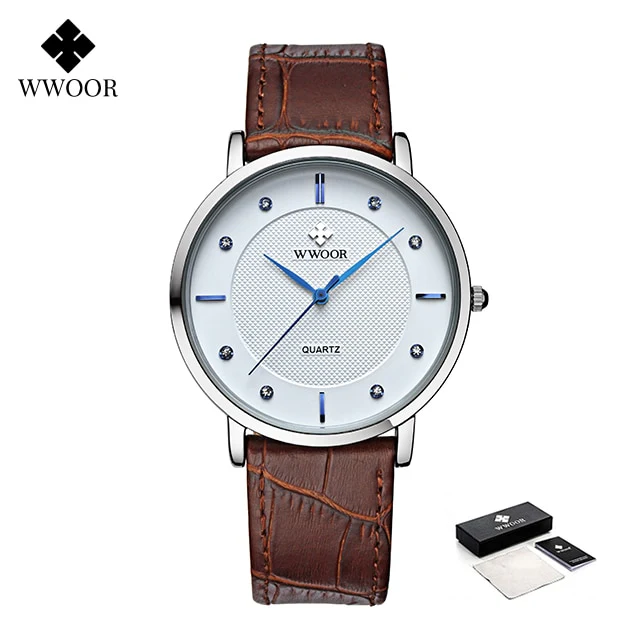 WWOOR Clearance Best Selling Men Quartz Wristwatches Luxury Brand Fashion Slim Watch Gift For Men Waterproof Brown Leather Watch - Image 5