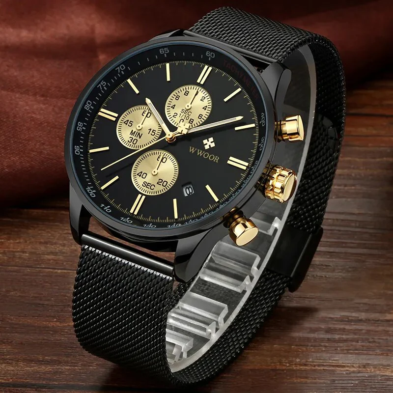 WWOOR Full Steel Fashion Quartz Watches Mens 2022 Top Luxury Multifunction Sport Business Male Wristwatch Waterproof Chronograph - Image 4