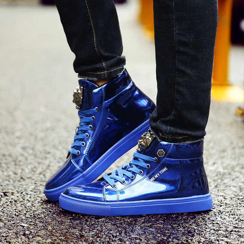 X Brand Fashion Autumn Mens Sneakers Big Size 47 Shiny Metal Men Casual Shoes Glitter Red Blue High top Shoes Men Sneakers 2022 - Image 2