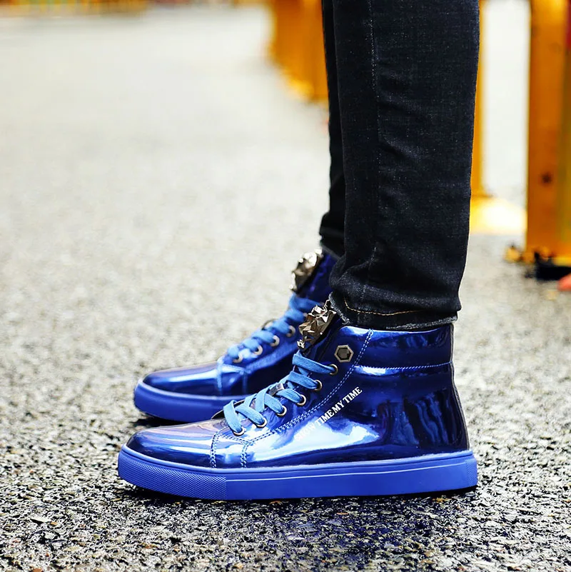 X Brand Fashion Autumn Mens Sneakers Big Size 47 Shiny Metal Men Casual Shoes Glitter Red Blue High top Shoes Men Sneakers 2022 - Image 3