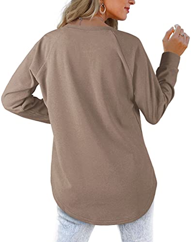 XIEERDUO Super Soft Sweatshirts For Women Cozy Pink Fall Shirt Long Sleeve Coffee Xxl - Image 3
