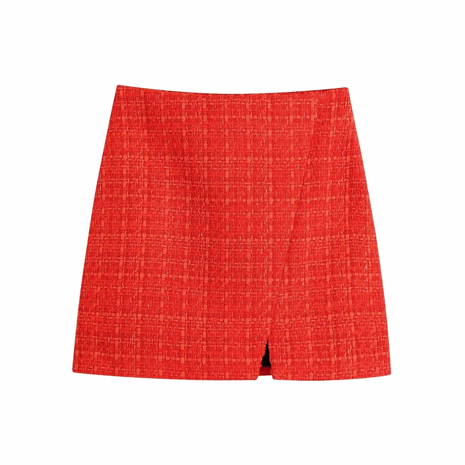 xikom 2021 Tweed Two pieces set Women red Vintage V Neck Long Sleeve Office Lady slim Blazer Coat Female Hight Waist skirt suit - Image 7