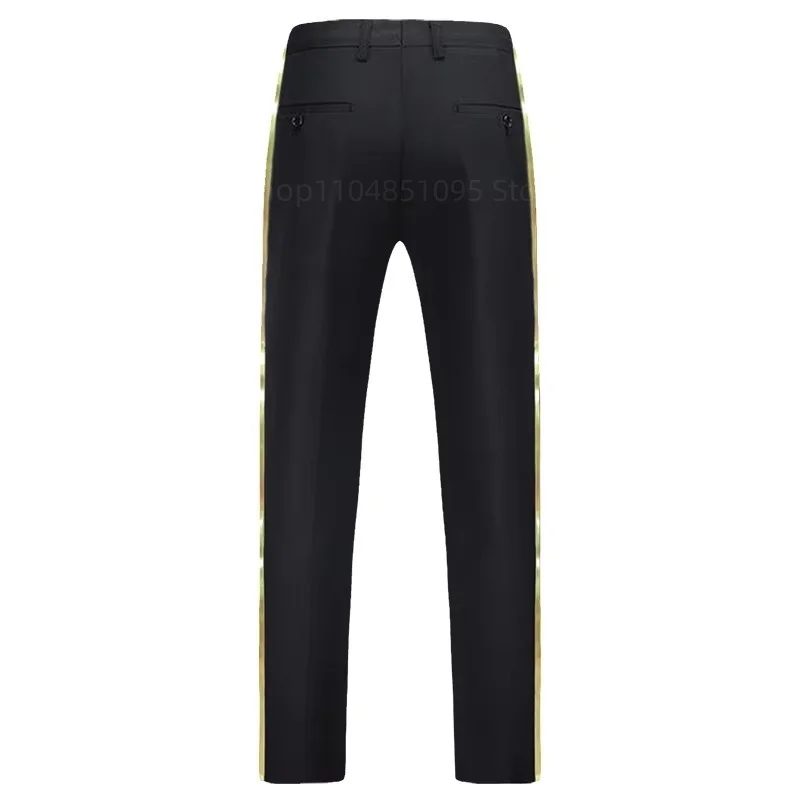 XS-6XL Men's Black Suit Pants Gold Leather Trim Casual Male Formal Business Office Pants Elastic Straight Formal Trousers - Image 2