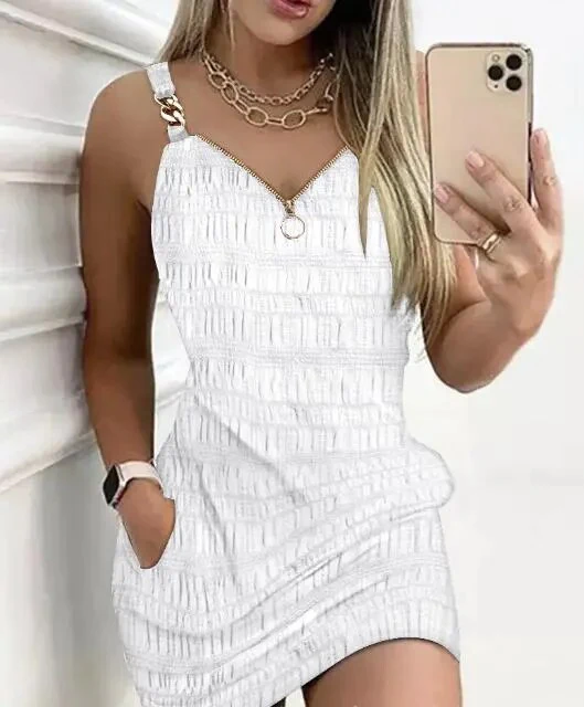 Y2K Fashion Women's Dress Casual Sexy Strap Sleeveless Denim Look Print Chain Decor Casual Dress 2023 Summer New Ottd - Image 10