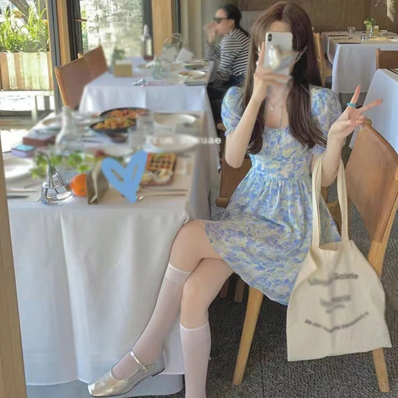 Sexy Y2k Mini Dress Summer Sweet Kawaii  Women Retro Floral Puff Sleeve Fairy Dress - Image 3